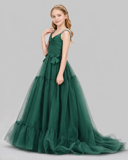 Dark Green Ball Gown Girls Pageant Dresses Side