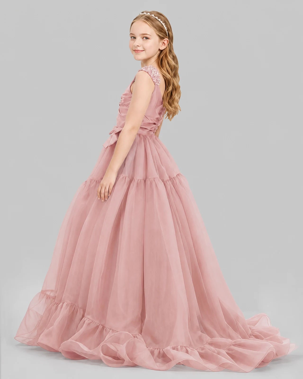 Dusty Rose Ball Gown Girls Pageant Dresses Back