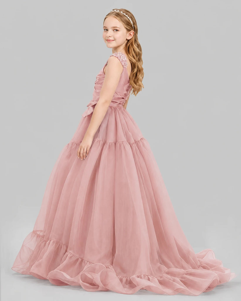 Dusty Rose Ball Gown Girls Pageant Dresses Back