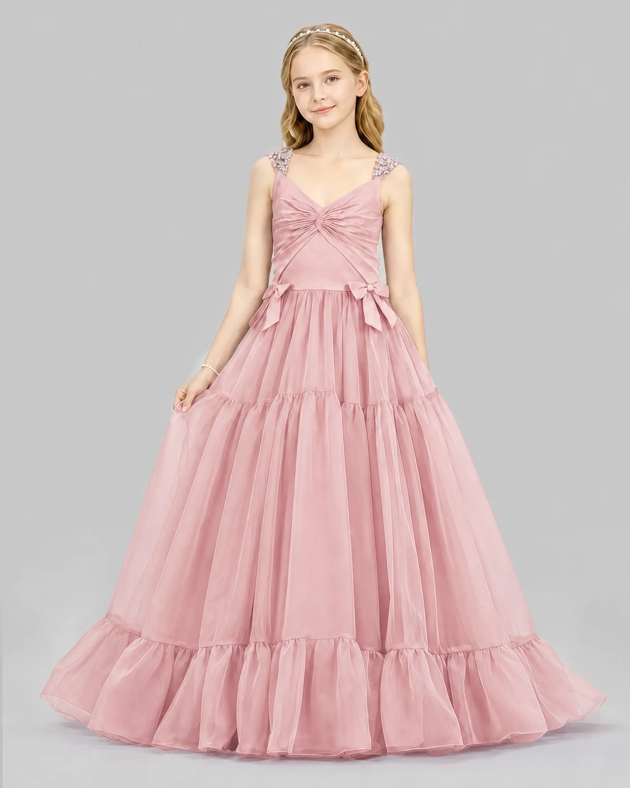 Dusty Rose Ball Gown Girls Pageant Dresses Front