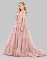 Dusty Rose Ball Gown Girls Pageant Dresses Side