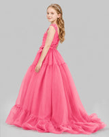 Hot Pink Ball Gown Girls Pageant Dresses Back