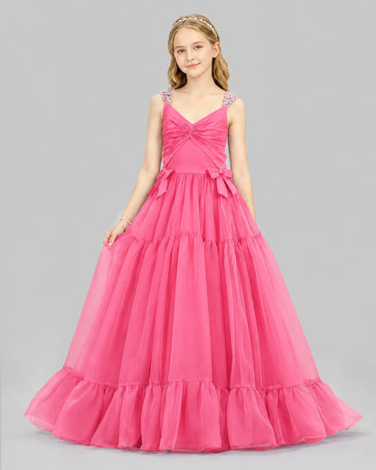Hot Pink Ball Gown Girls Pageant Dresses Front