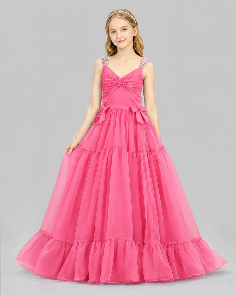 Hot Pink Ball Gown Girls Pageant Dresses Front