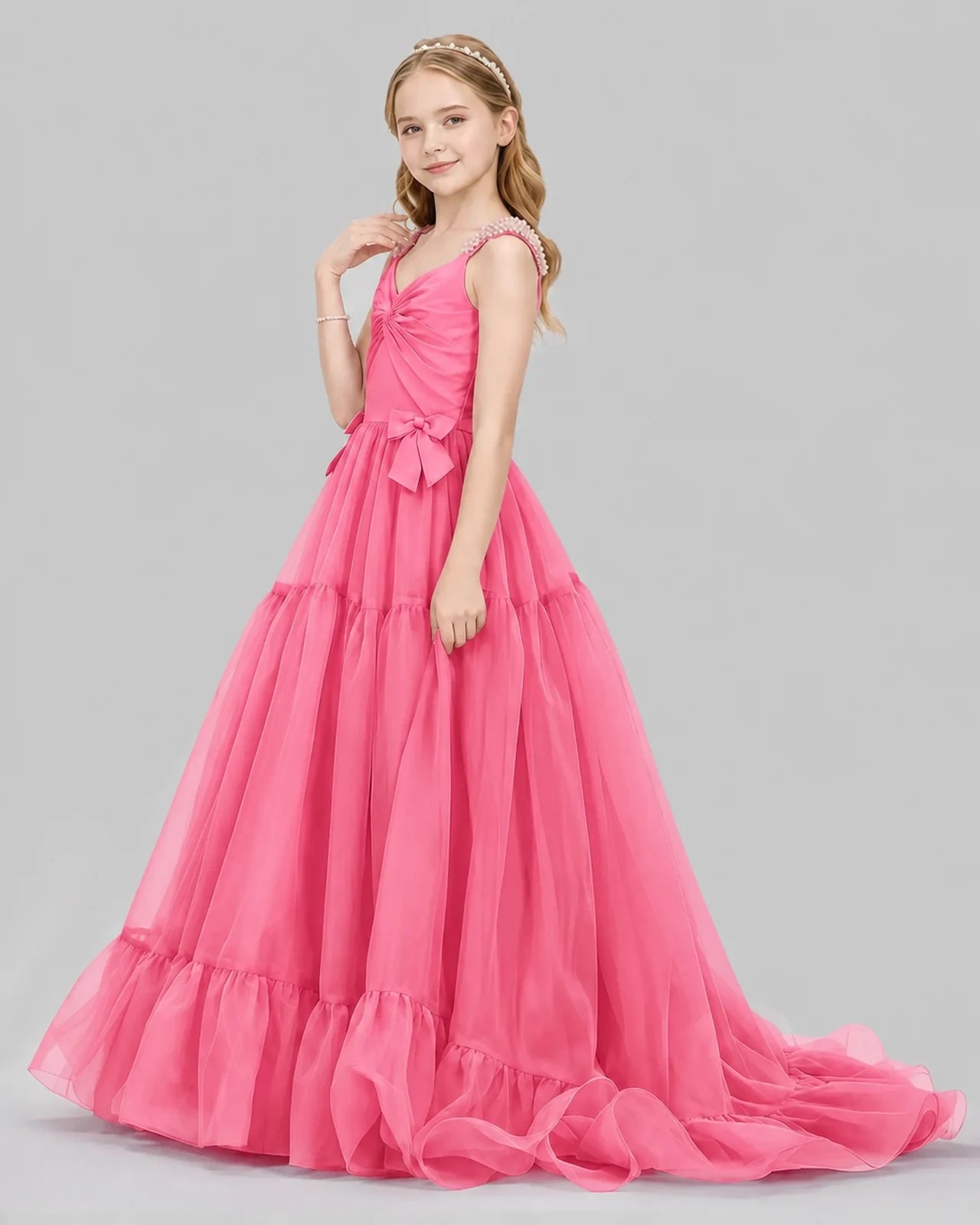 Hot Pink Ball Gown Girls Pageant Dresses Side