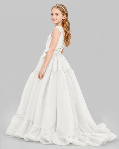 Ivory Ball Gown Girls Pageant Dresses Back