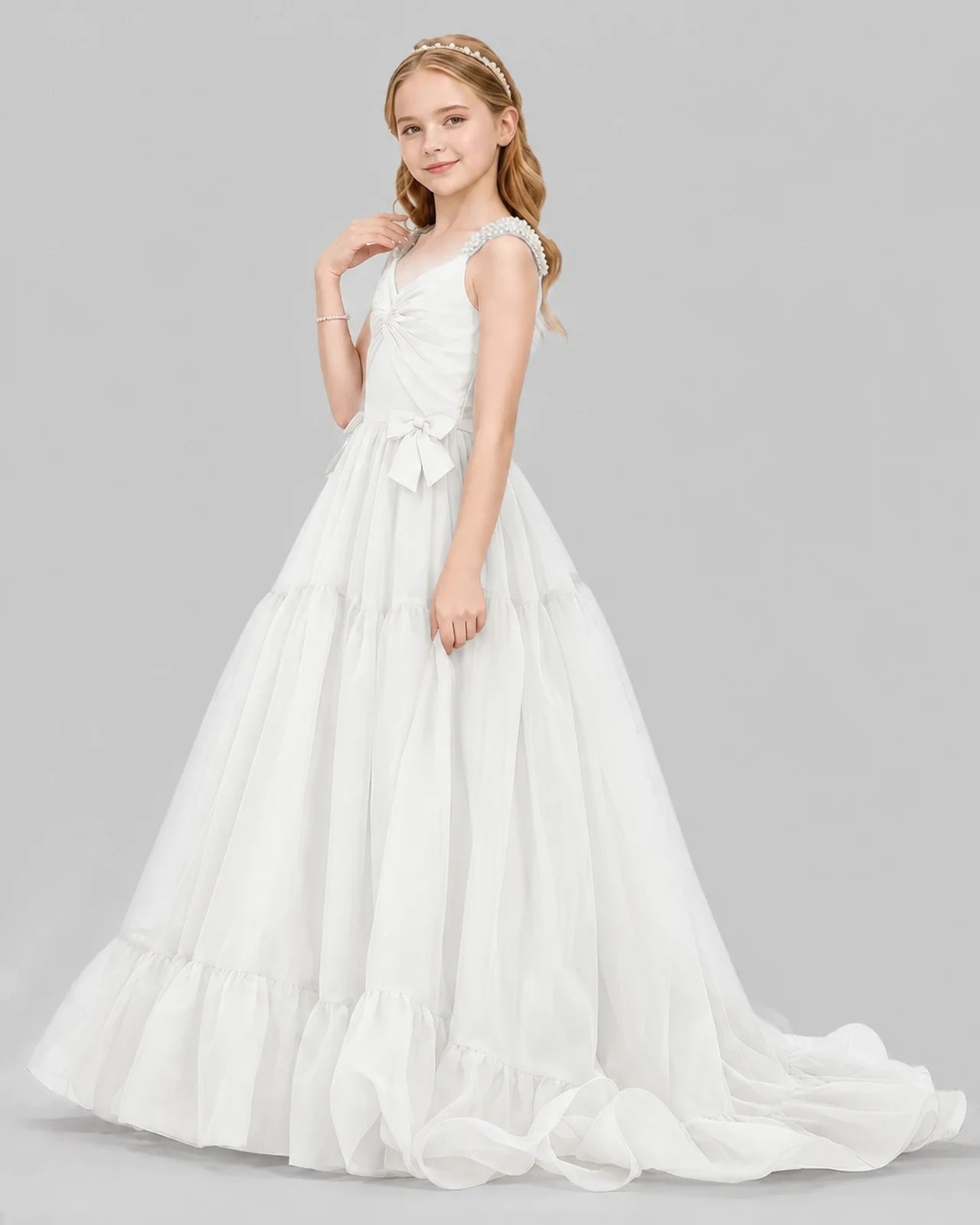 Ivory Ball Gown Girls Pageant Dresses Side