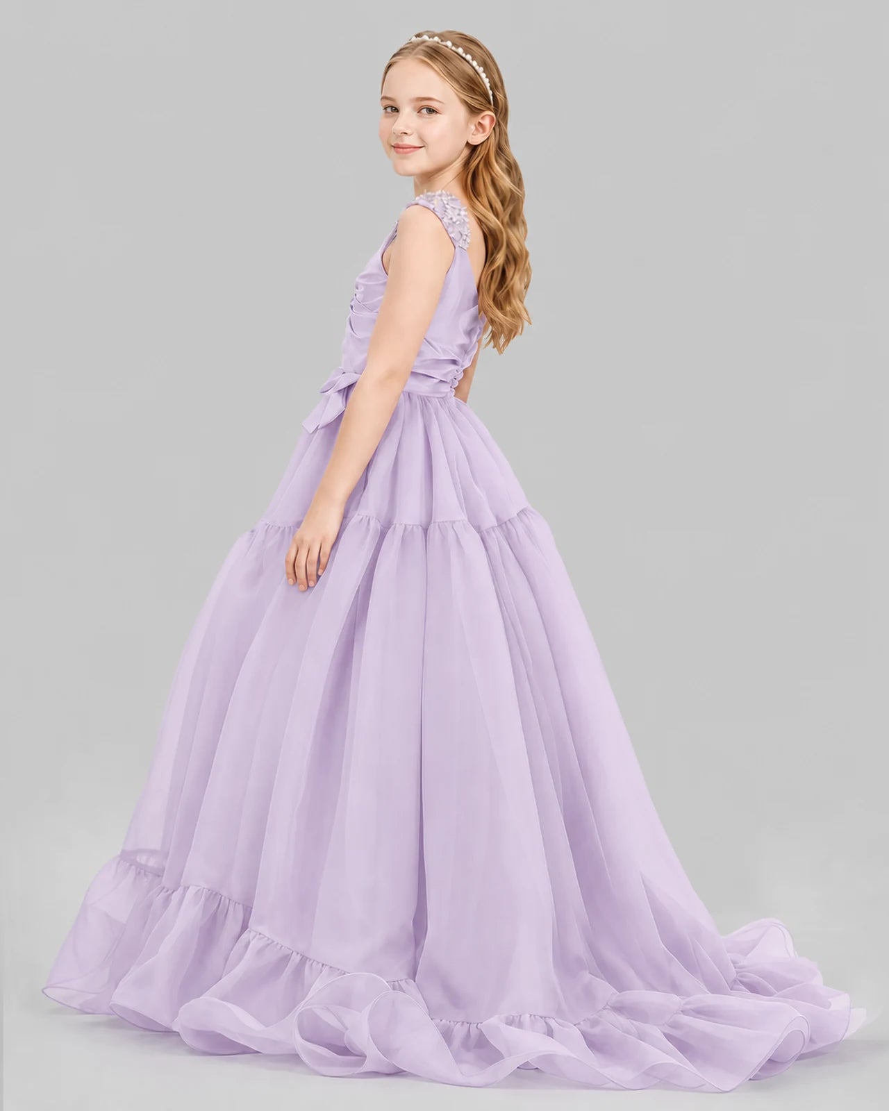 Lilac Ball Gown Girls Pageant Dresses Back