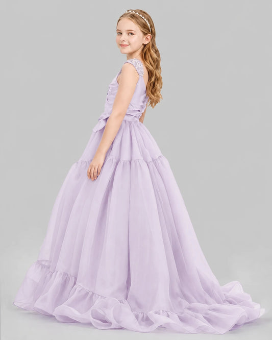 Lilac Ball Gown Girls Pageant Dresses Back