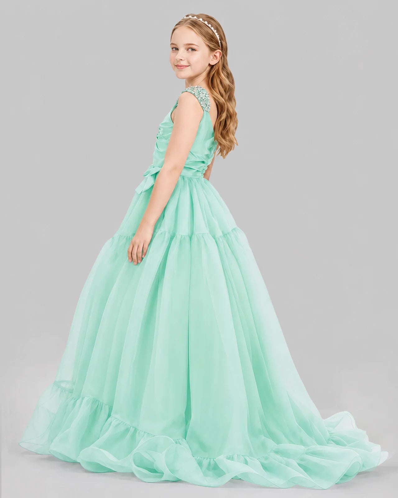 Mint Green Ball Gown Girls Pageant Dresses Back