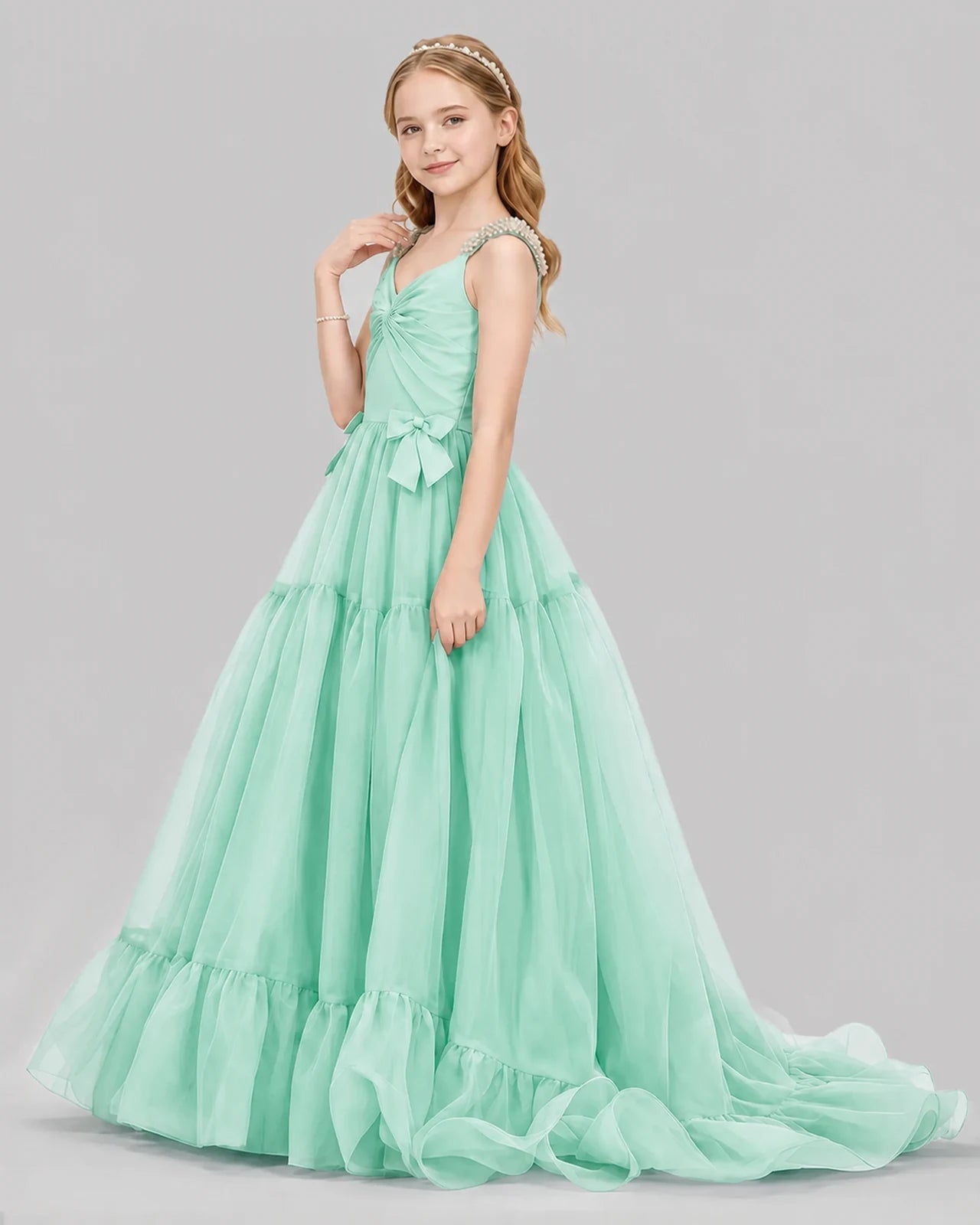 Mint Green Ball Gown Girls Pageant Dresses Side
