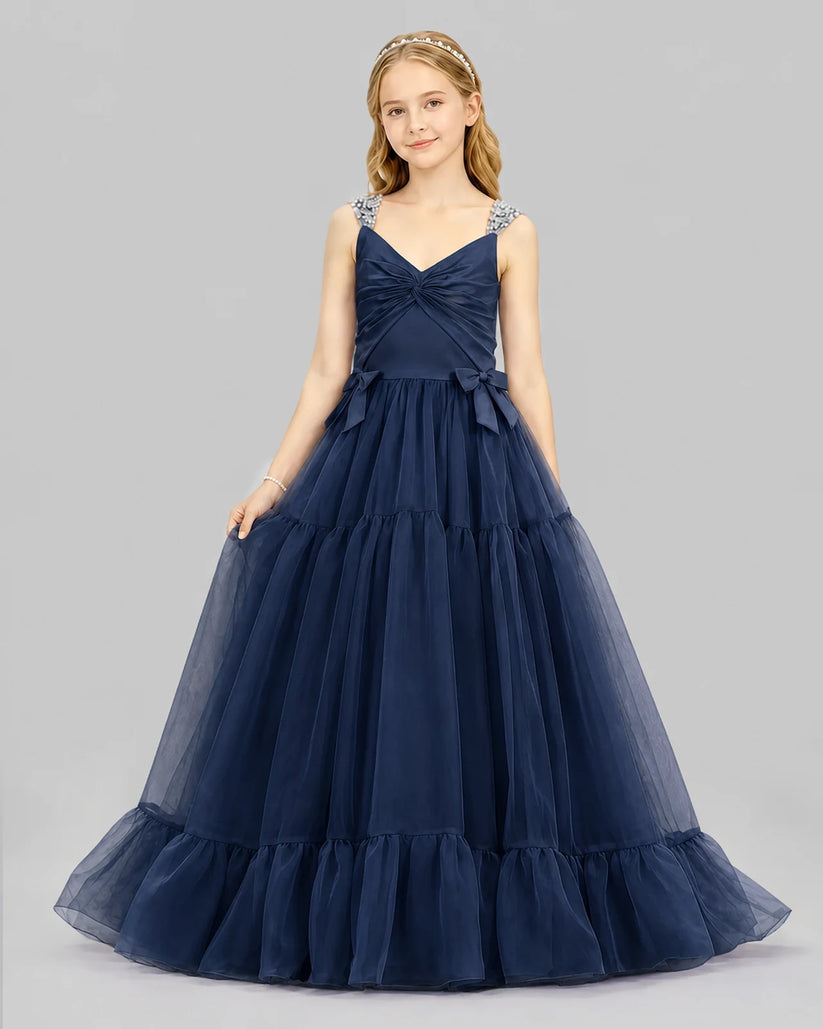Navy Blue Ball Gown Girls Pageant Dresses Front