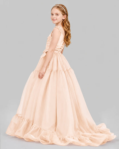 Peach Ball Gown Girls Pageant Dresses Back