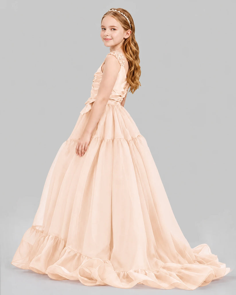 Peach Ball Gown Girls Pageant Dresses Back