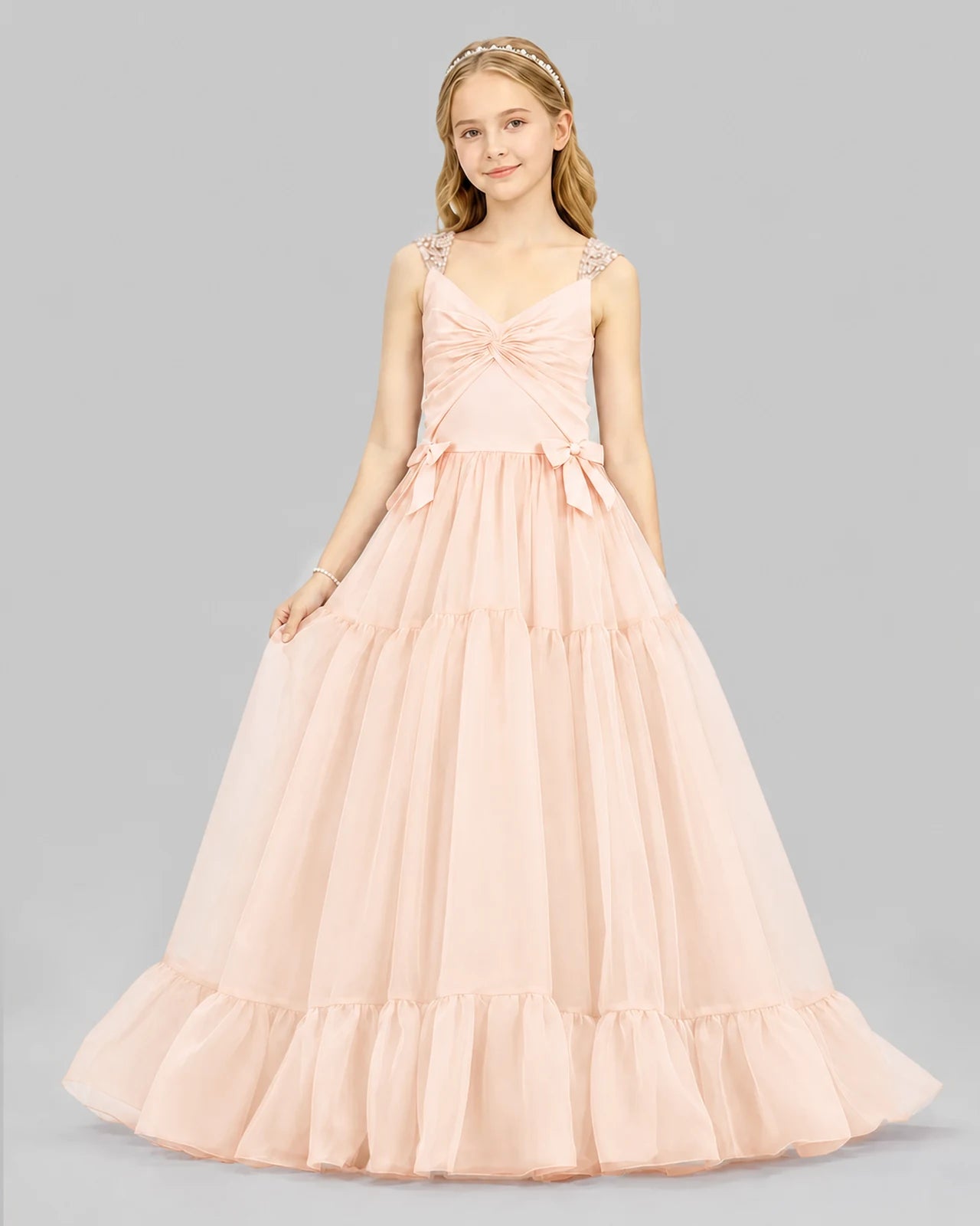 Peach Ball Gown Girls Pageant Dresses Front