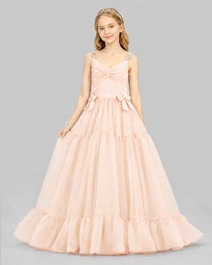 Peach Ball Gown Girls Pageant Dresses Front