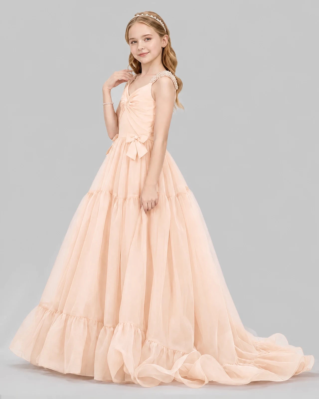 Peach Ball Gown Girls Pageant Dresses Side
