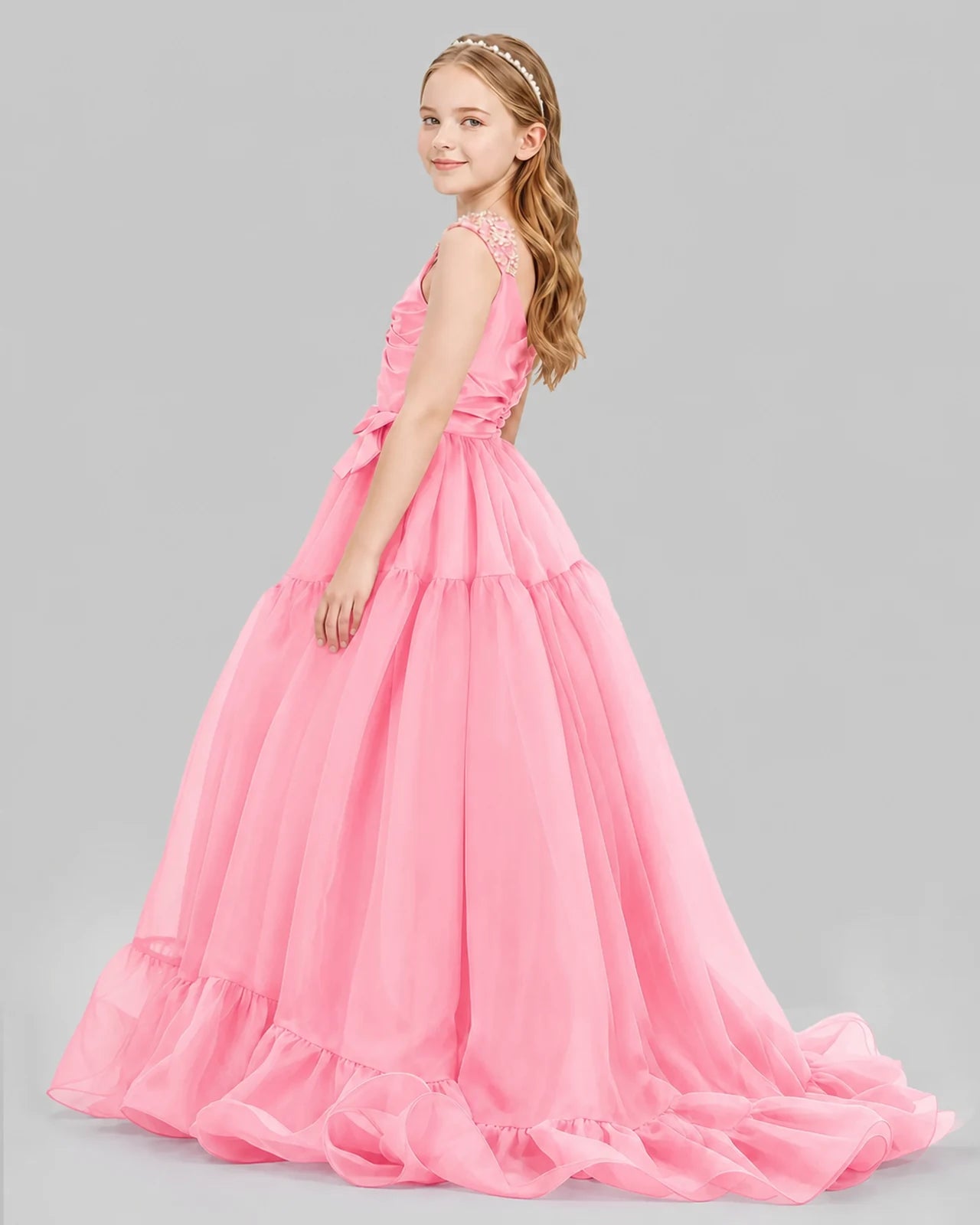 Pink Ball Gown Girls Pageant Dresses Back