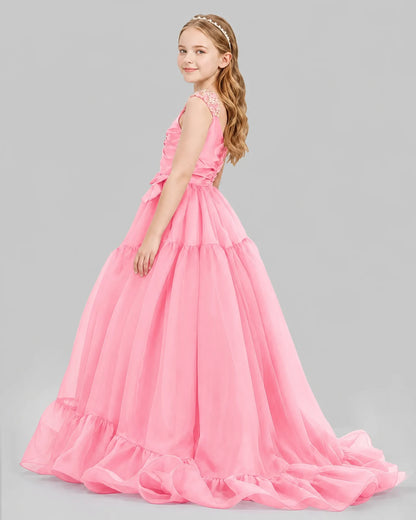 Pink Ball Gown Girls Pageant Dresses Back
