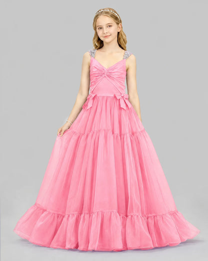 Pink Ball Gown Girls Pageant Dresses Front