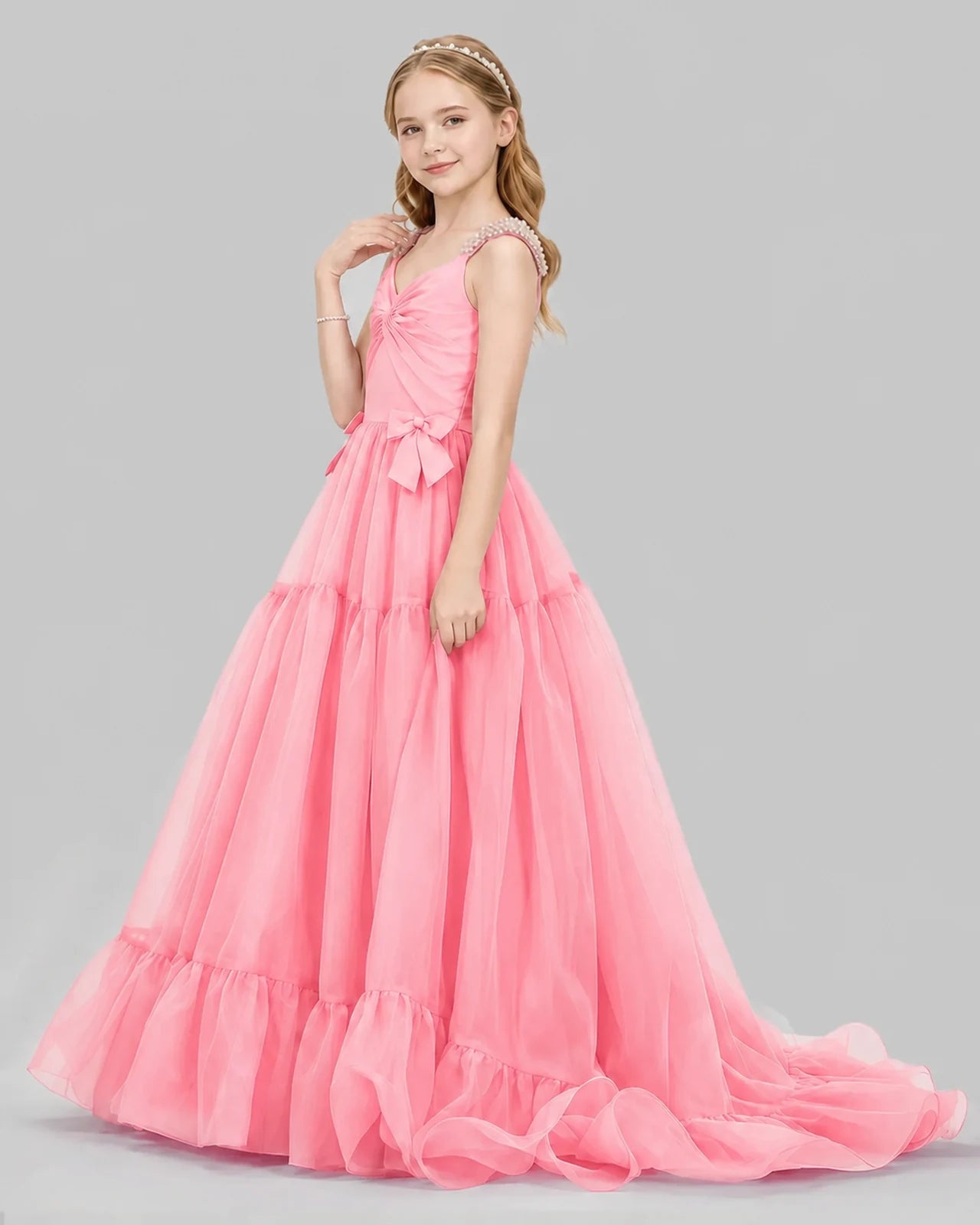 Pink Ball Gown Girls Pageant Dresses Side