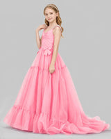 Pink Ball Gown Girls Pageant Dresses Side