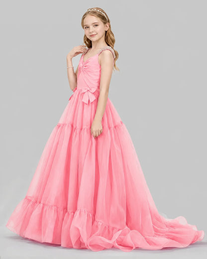 Pink Ball Gown Girls Pageant Dresses Side