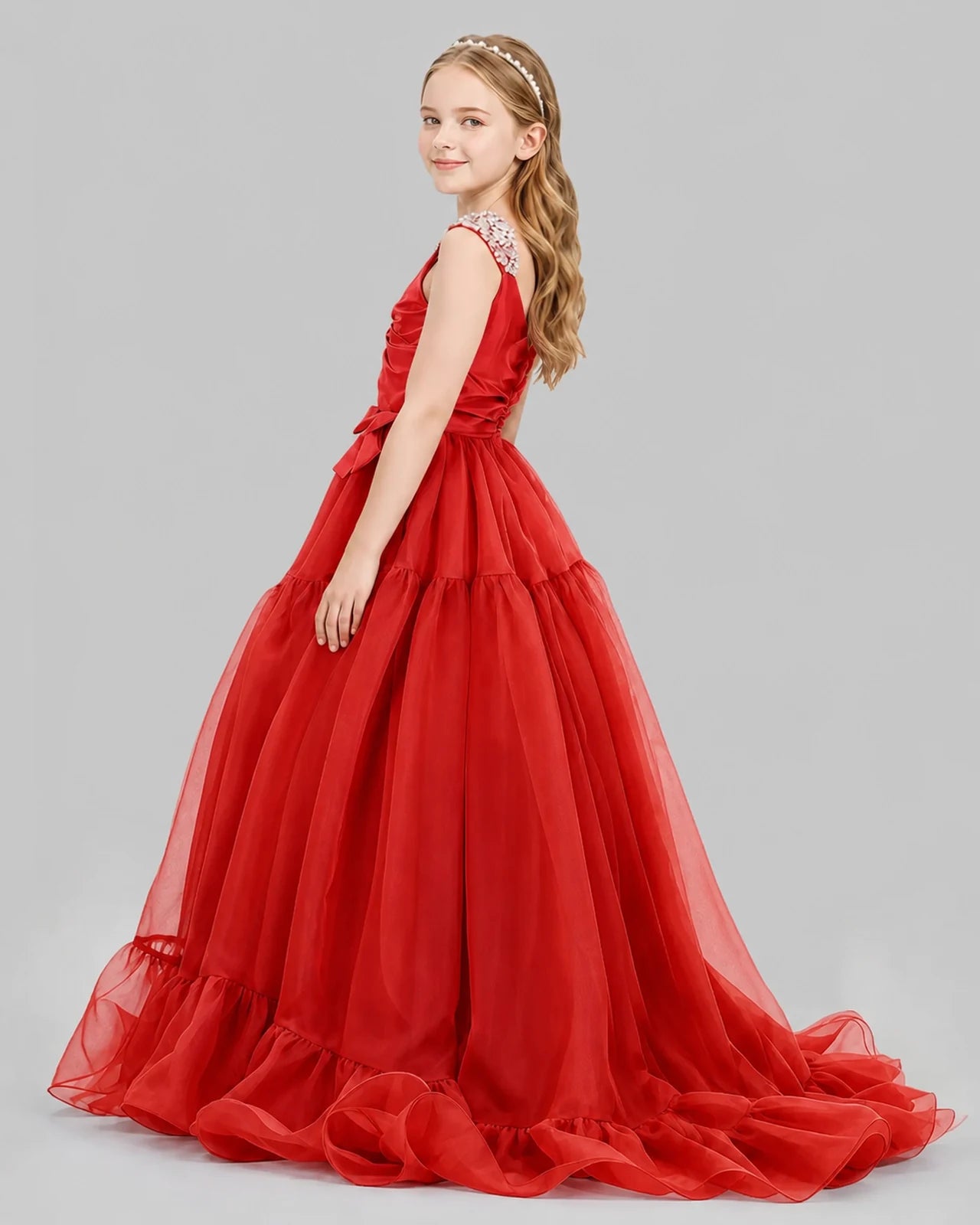 Red Ball Gown Girls Pageant Dresses Back