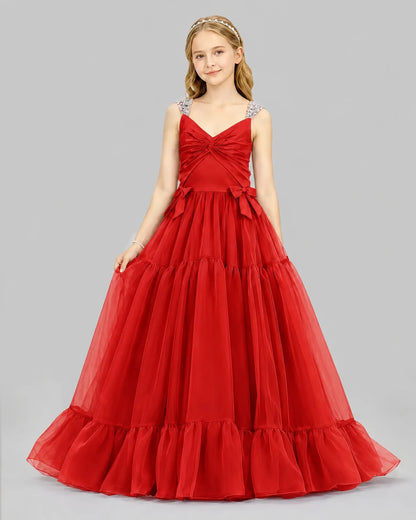 Red Ball Gown Girls Pageant Dresses Front