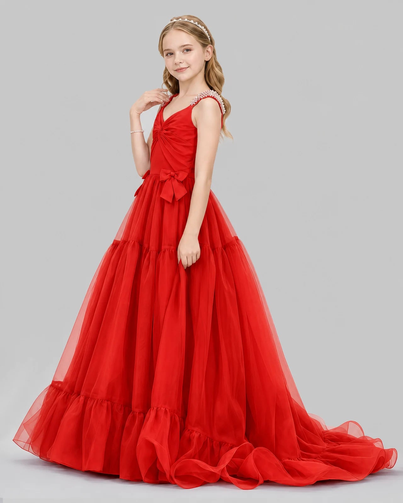 Red Ball Gown Girls Pageant Dresses Side