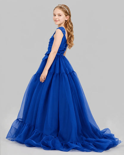 Royal Blue Ball Gown Girls Pageant Dresses Back