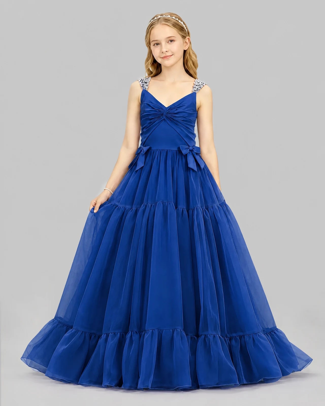 Royal Blue Ball Gown Girls Pageant Dresses Front