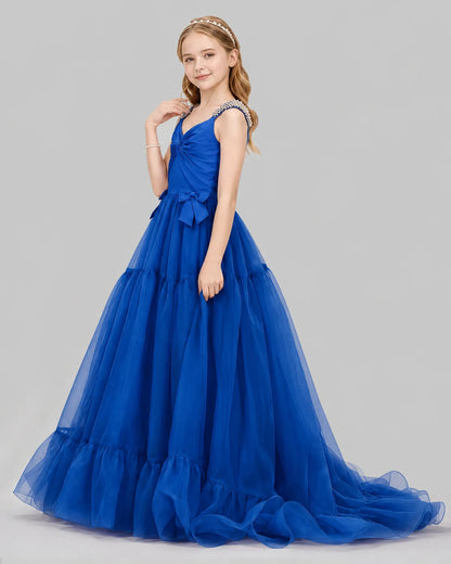 Royal Blue Ball Gown Girls Pageant Dresses Side