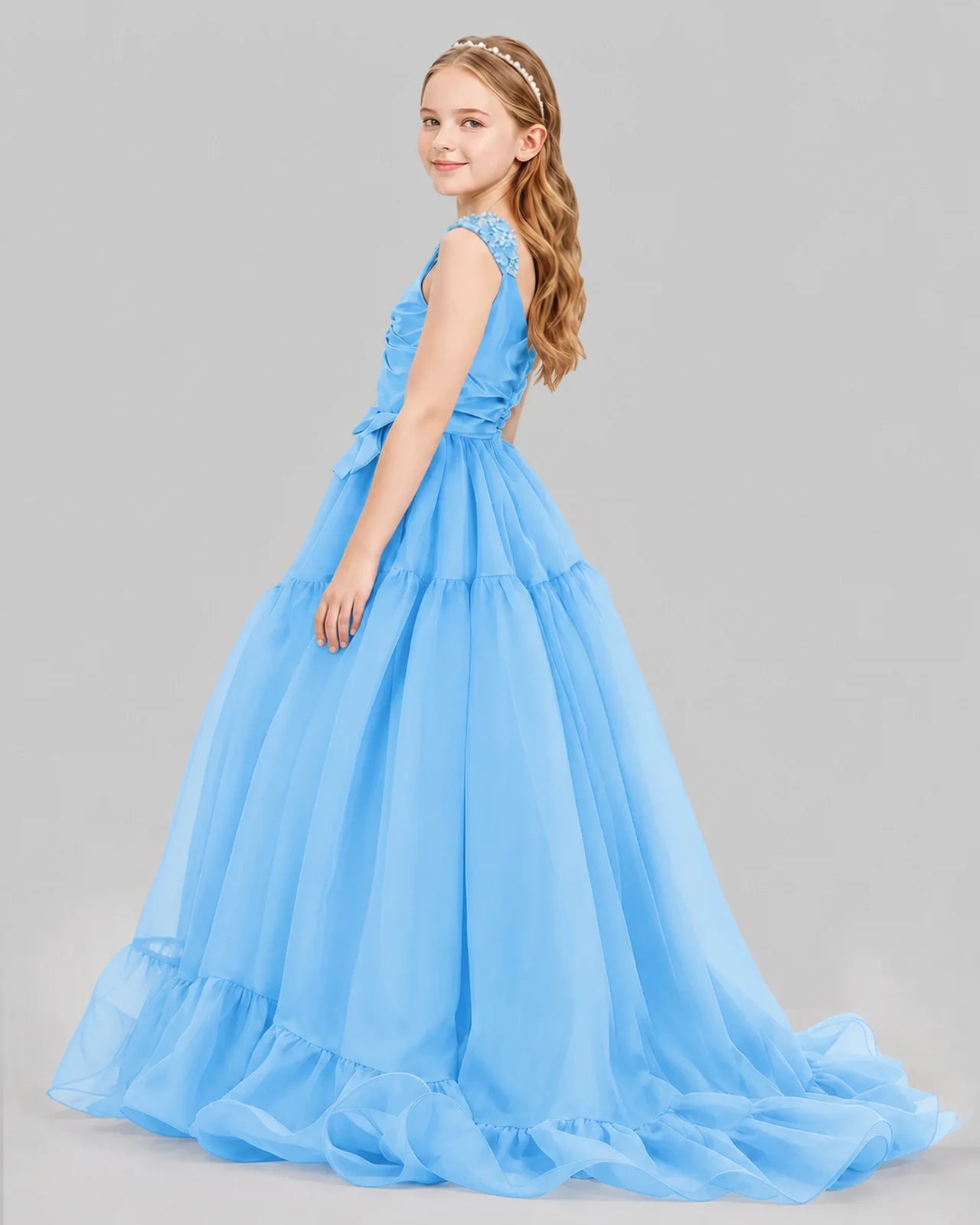 Sky Blue Ball Gown Girls Pageant Dresses Back