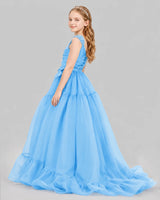Sky Blue Ball Gown Girls Pageant Dresses Back