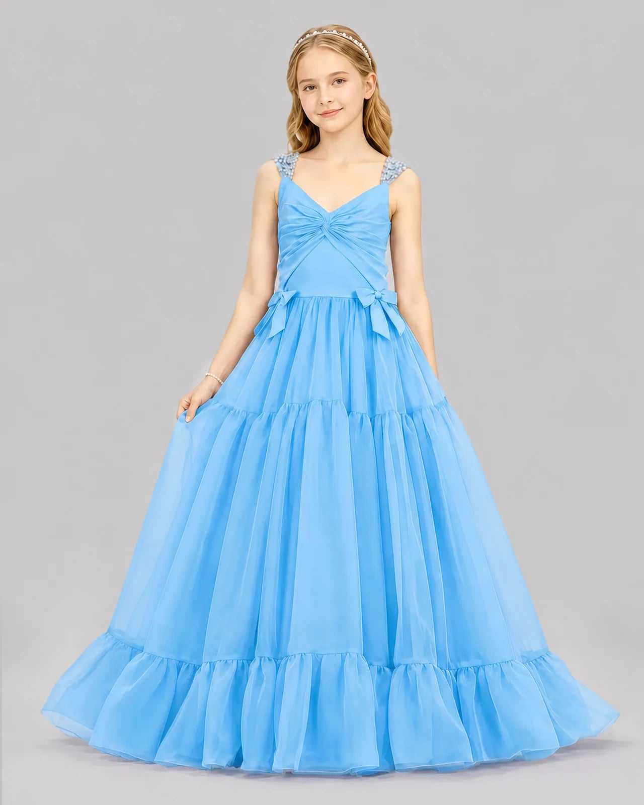 Sky Blue Ball Gown Girls Pageant Dresses Front