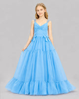 Sky Blue Ball Gown Girls Pageant Dresses Front