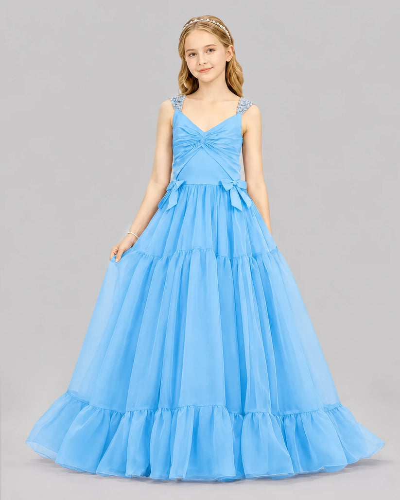 Sky Blue Ball Gown Girls Pageant Dresses Front