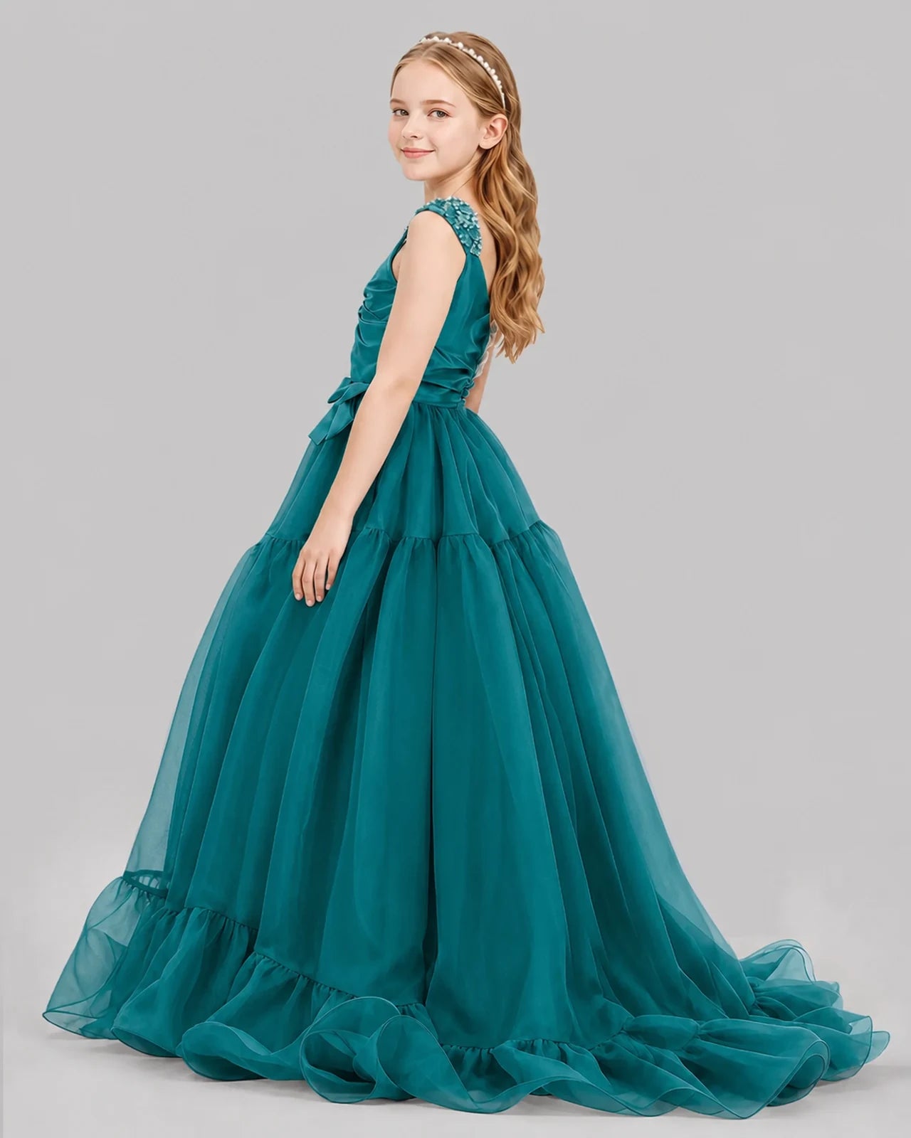Teal Ball Gown Girls Pageant Dresses Back