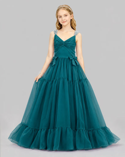 Teal Ball Gown Girls Pageant Dresses Front