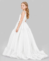 White Ball Gown Girls Pageant Dresses Back