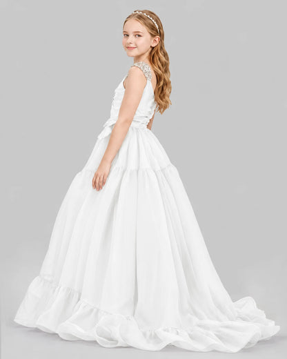 White Ball Gown Girls Pageant Dresses Back