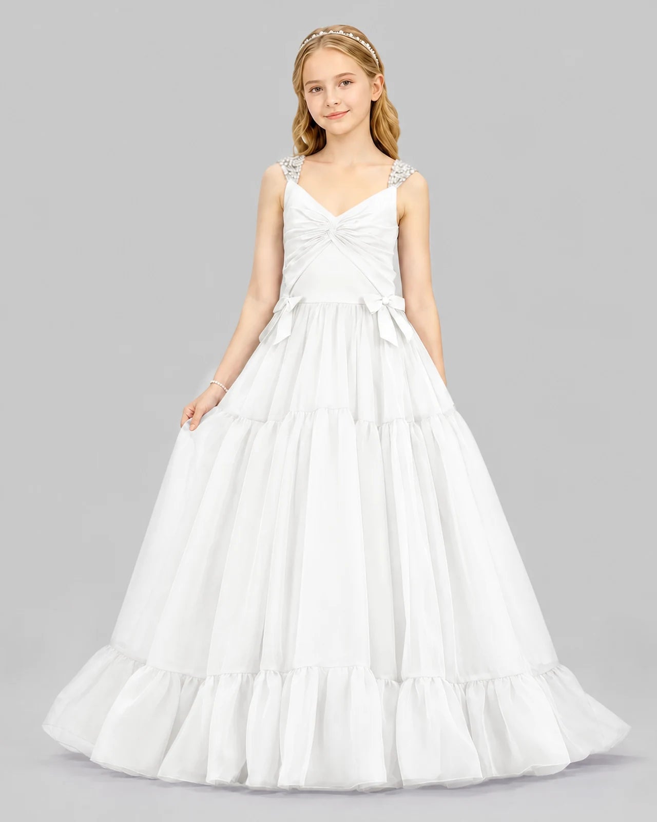 White Ball Gown Girls Pageant Dresses Front