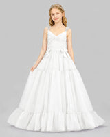 White Ball Gown Girls Pageant Dresses Front