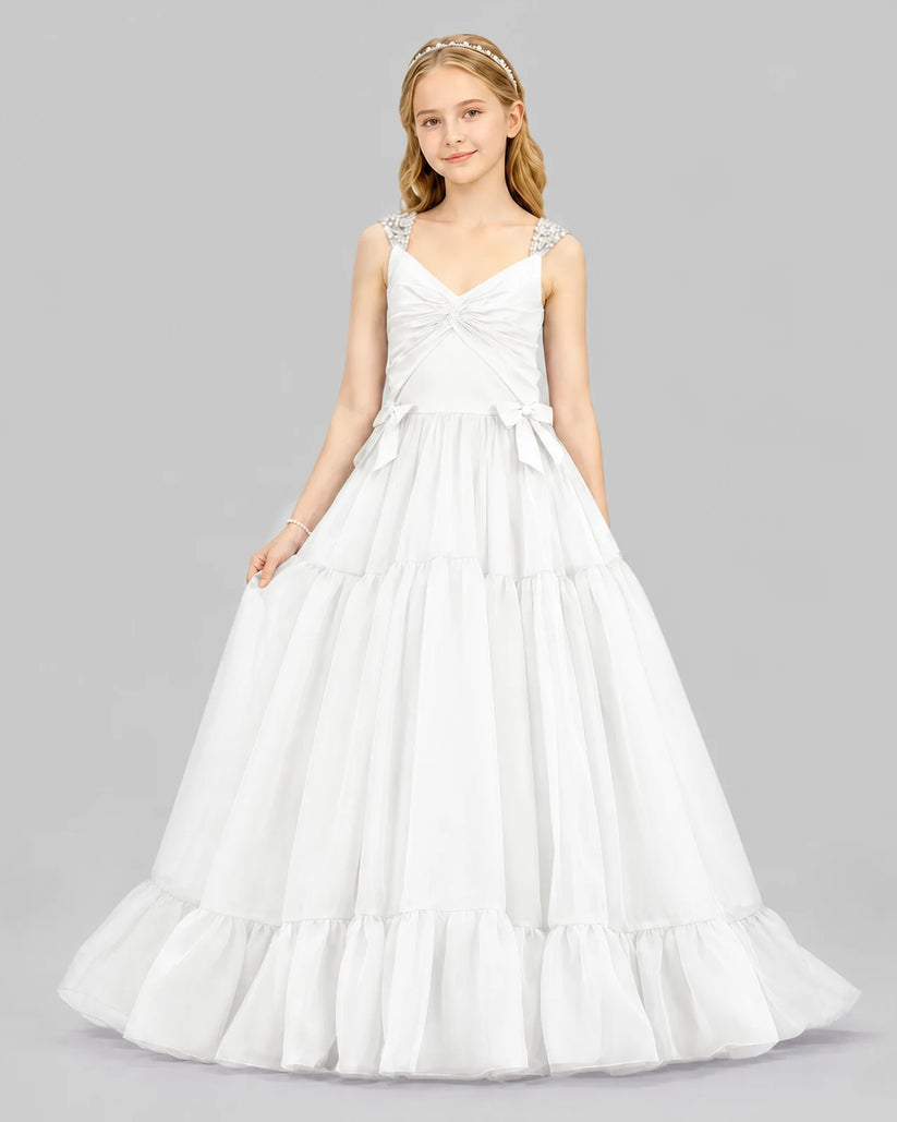 White Ball Gown Girls Pageant Dresses Front