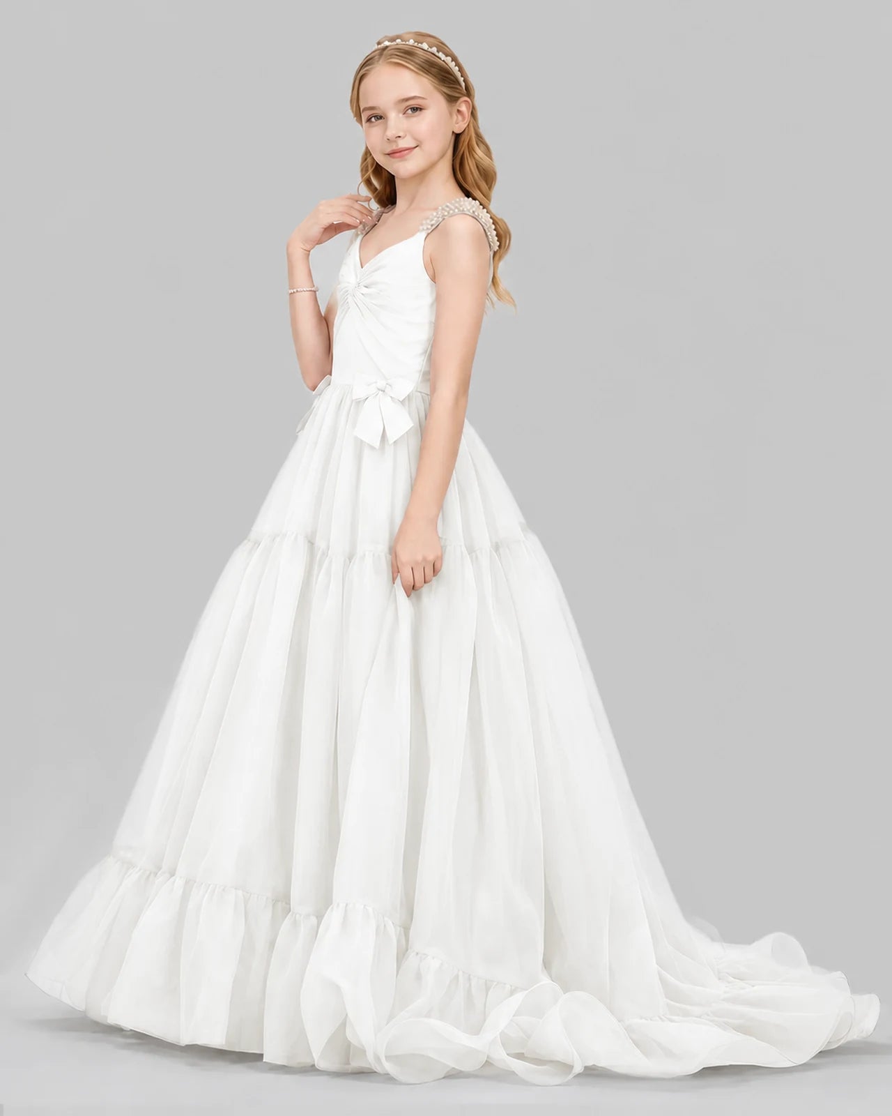 White Ball Gown Girls Pageant Dresses Side