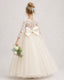 Champagne Flower Girl Dress 3/4 Sleeve Lace Tulle Ball Gown Back View