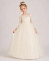 Champagne Tulle Ball Gown Flower Girl Dress Front View