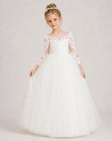Ivory Lace Ball Gown Flower Girl Dress Front View