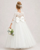 Ivory Tulle A-line Flower Girl Dress Back View